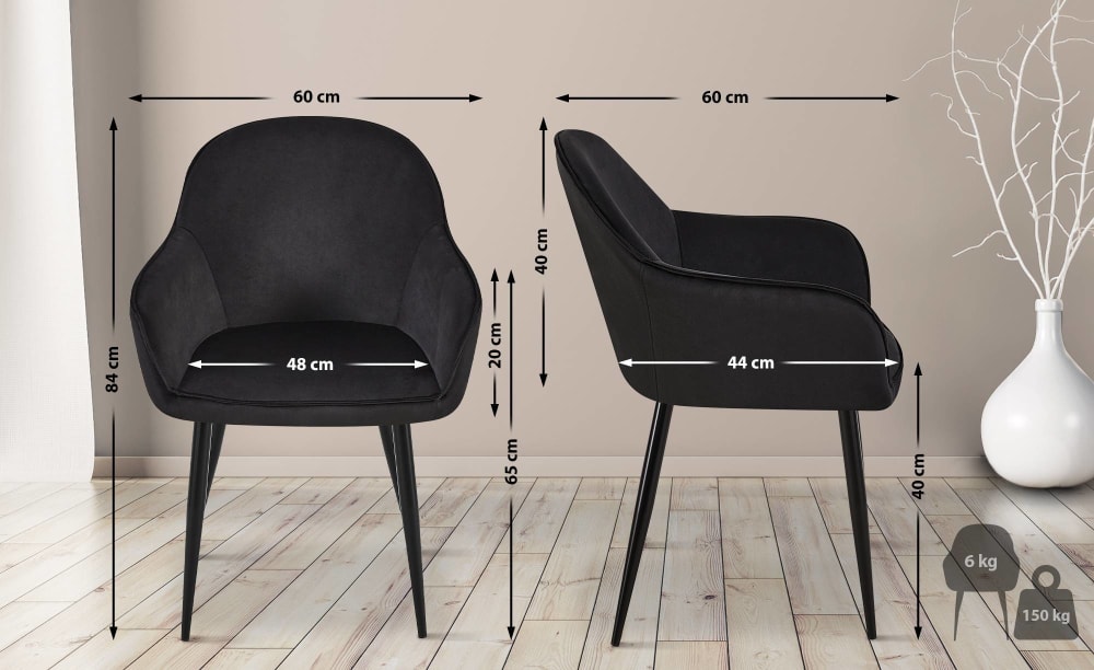 Esszimmerstuhl mit Armlehnen aus Samt schwarz - Maisons Du Monde