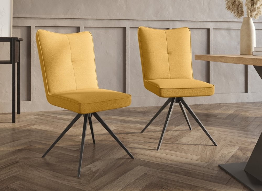 Lot de 2 chaises pivotantes en tissu jaune