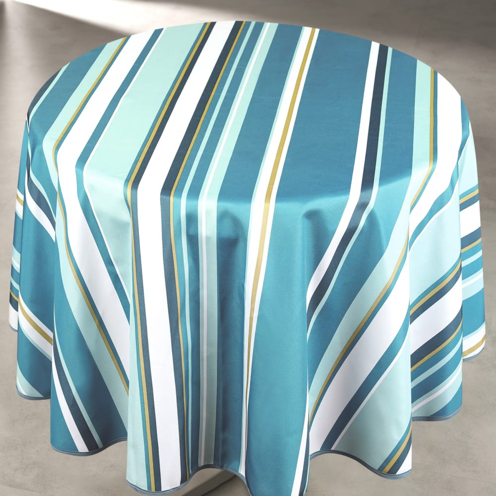 Nappe ronde anti taches à rayures bleu