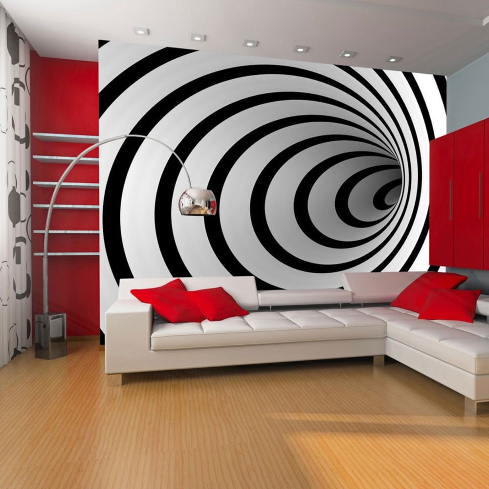 Papier peint tunnel 3d en n&b 350 x 270 cm — vue 3