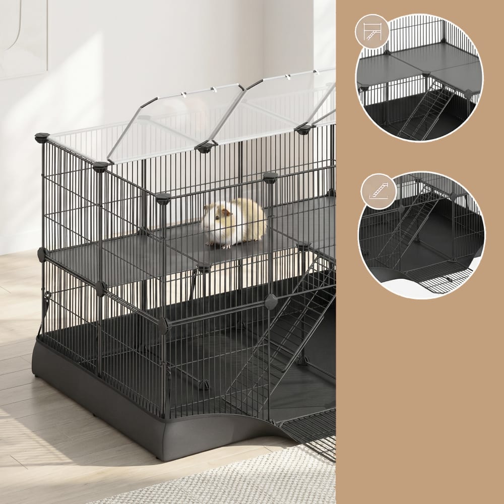 Cage à hamster à 2 niveaux à lapin 35 panneaux tapis imperméable noir