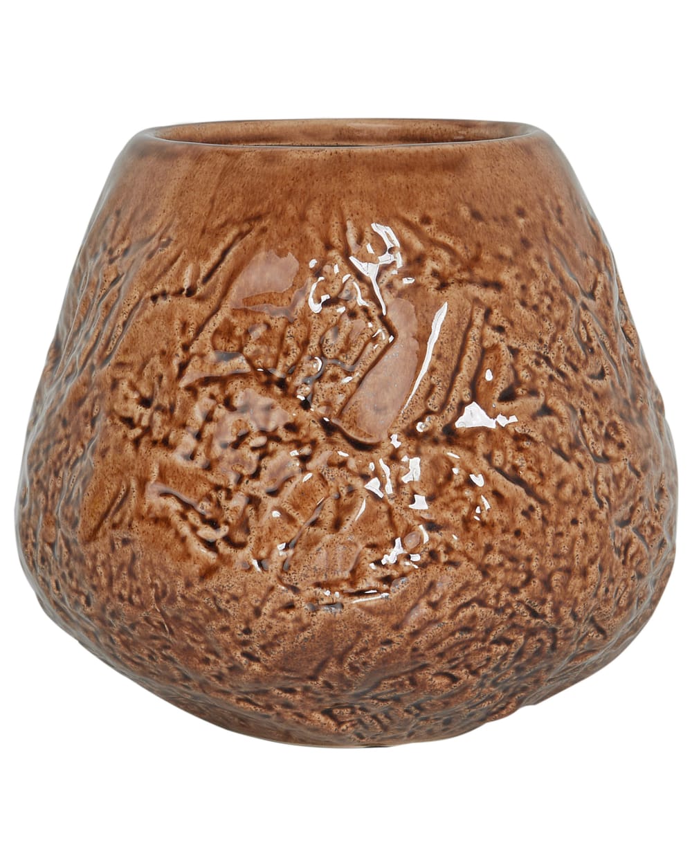 Beliani Blumenvase aus Keramik 22cm, braun style vintage - Stoff
