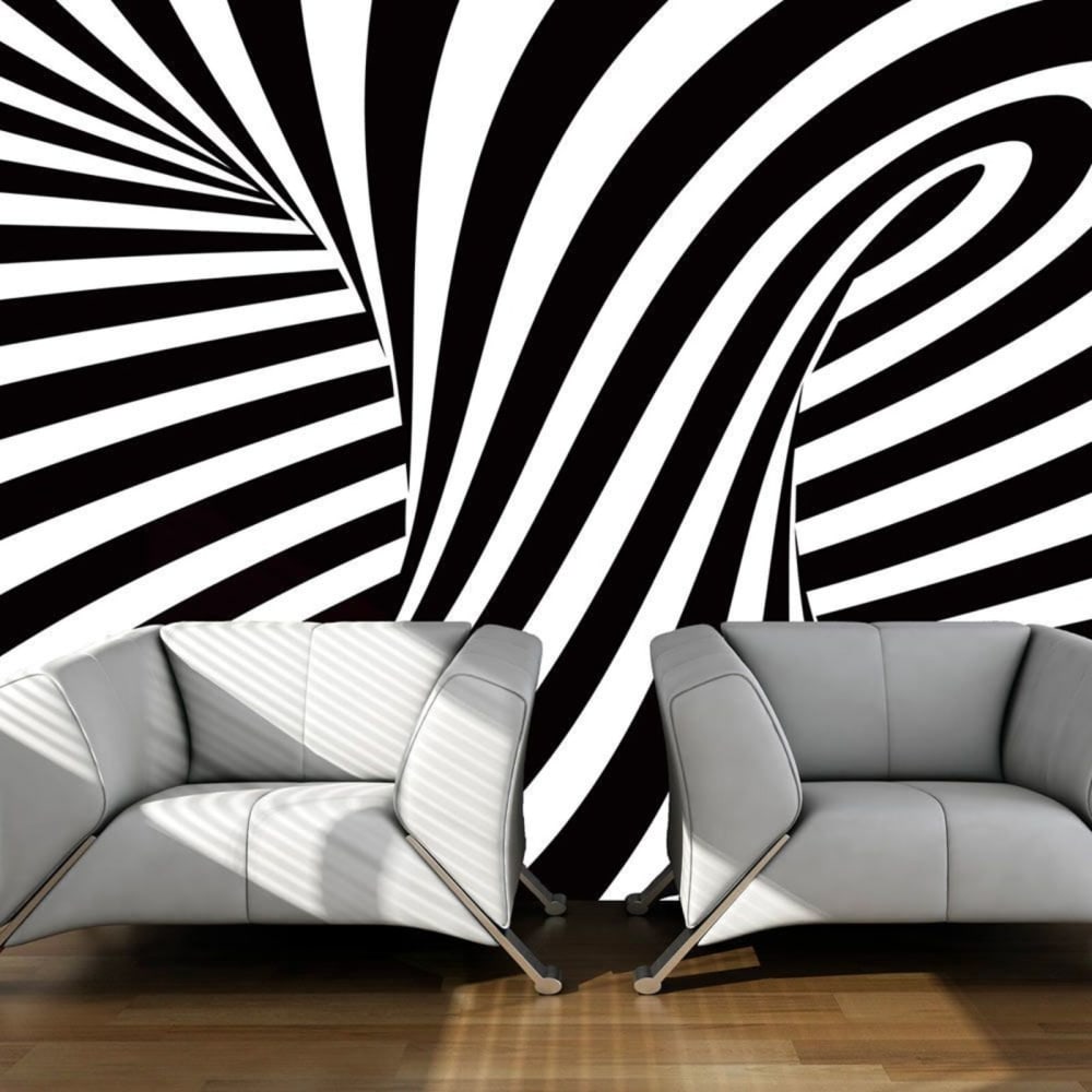 Papier peint art optique: en n&b 300 x 230 cm — vue 3