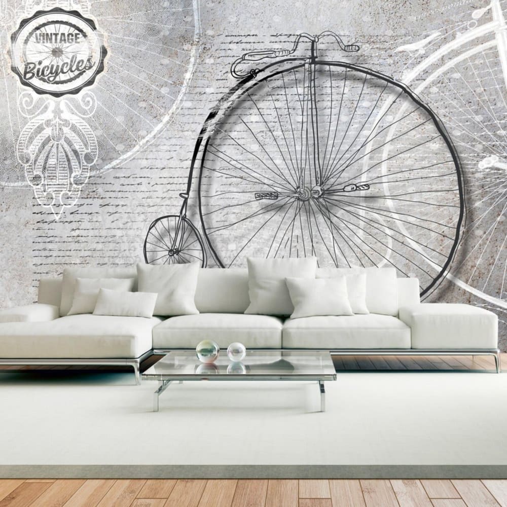 Papier peint vélos vintage en n&b 250 x 175 cm