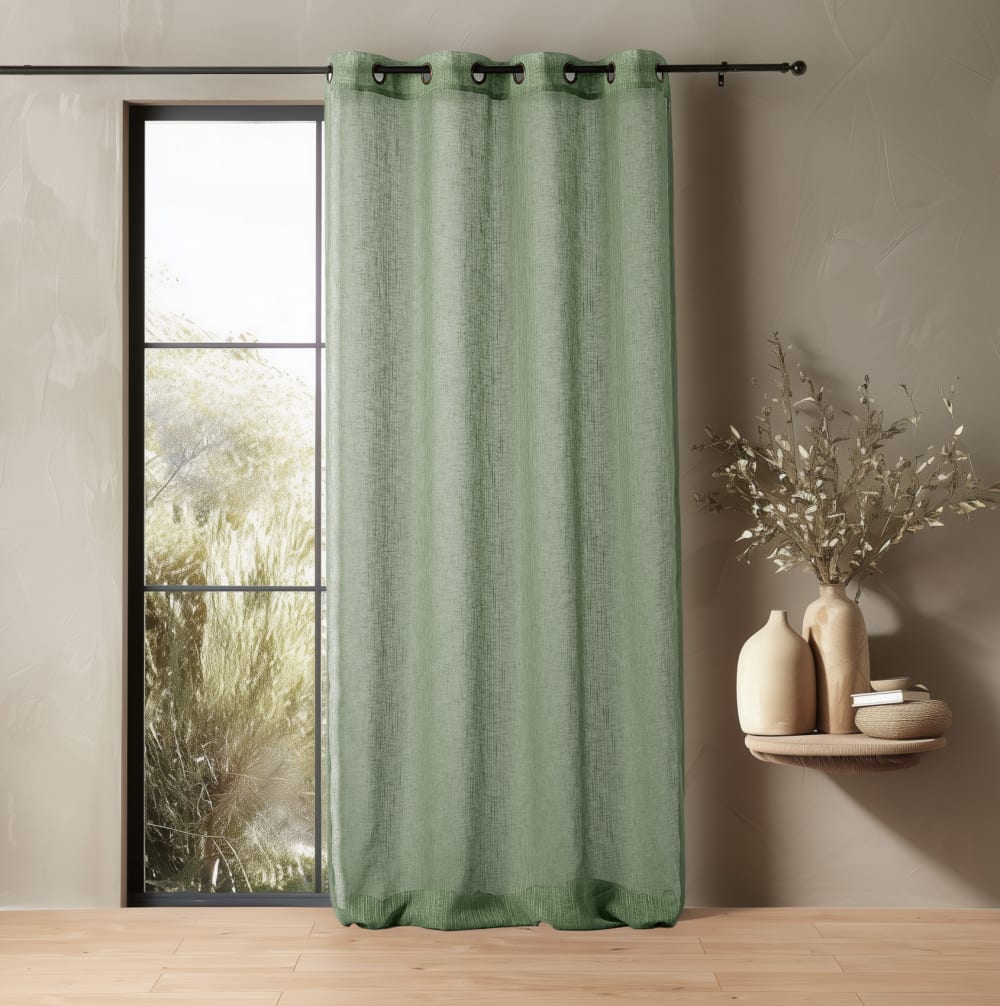 Linder Vorhang mit gesiebten Ösen aus Flammgarn style modern Grün Pes - Polyester