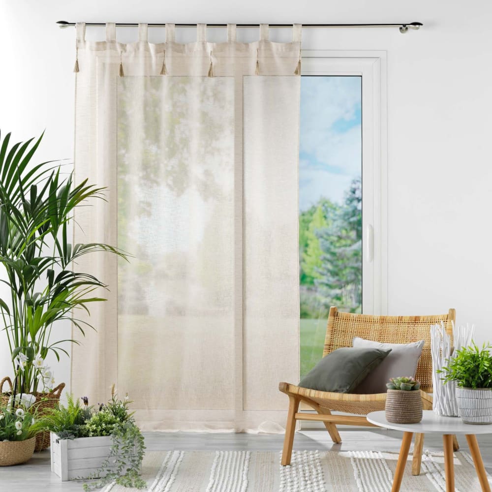 Douceur d'Intérieur Vorhang mit Pompons in Leinenoptik style modern Beige Pes - Polyester