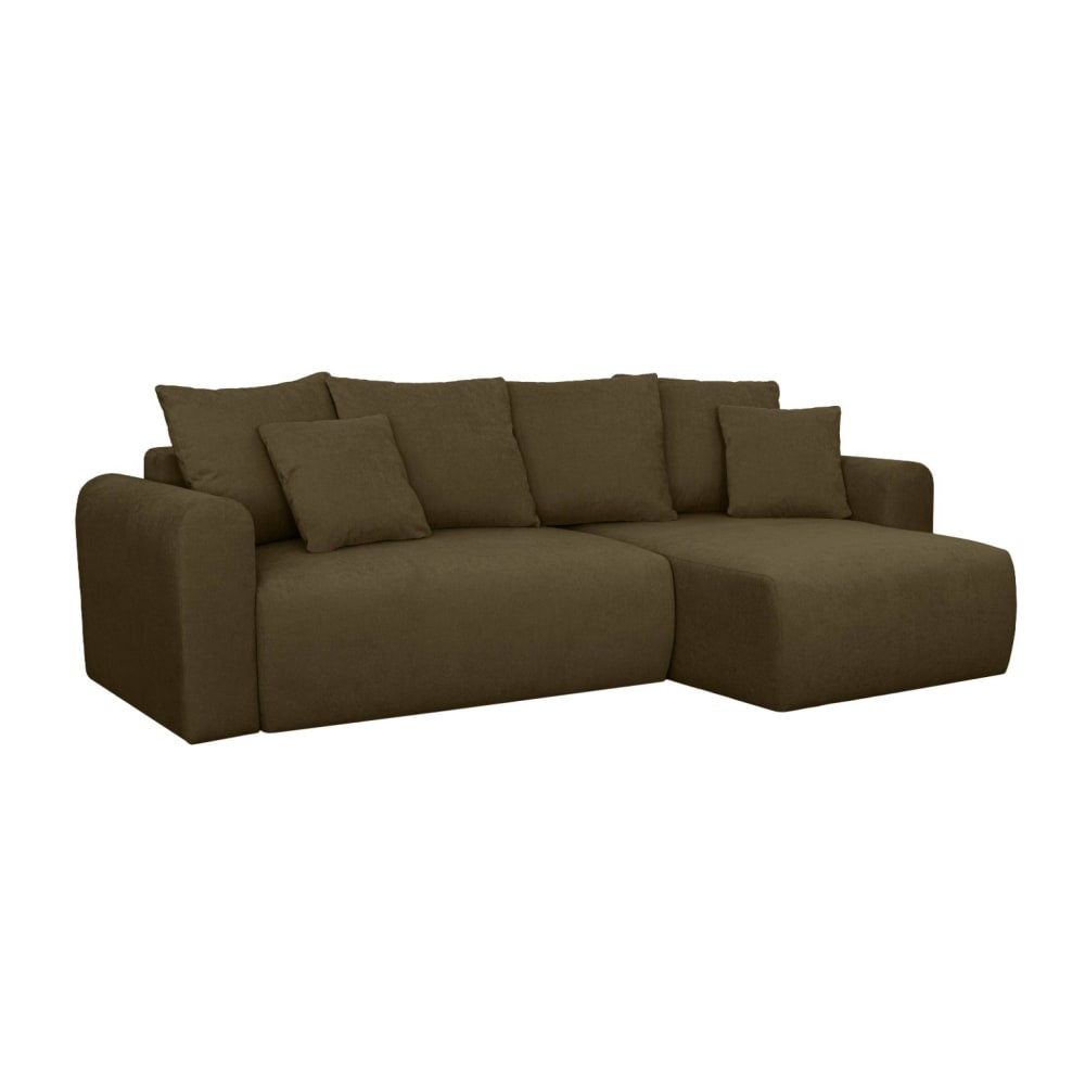 Canapé d'angle convertible réversible 3 places tissu chenille kaki