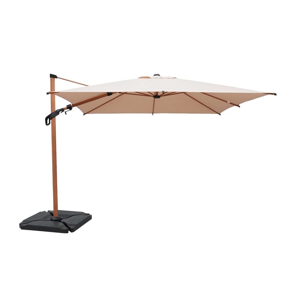 Parasol déporté 3x4m, mât effet bois beige + base 50