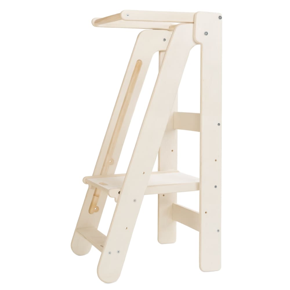 Tupti.wood Klappbarer Montessori-Lernturm für Kinder aus Holz Braun Holz
