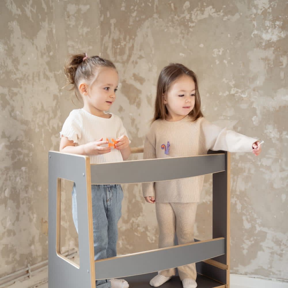 Montessori-Lernturm mit 2 Seiten für Kinder aus Holz - Maisons Du