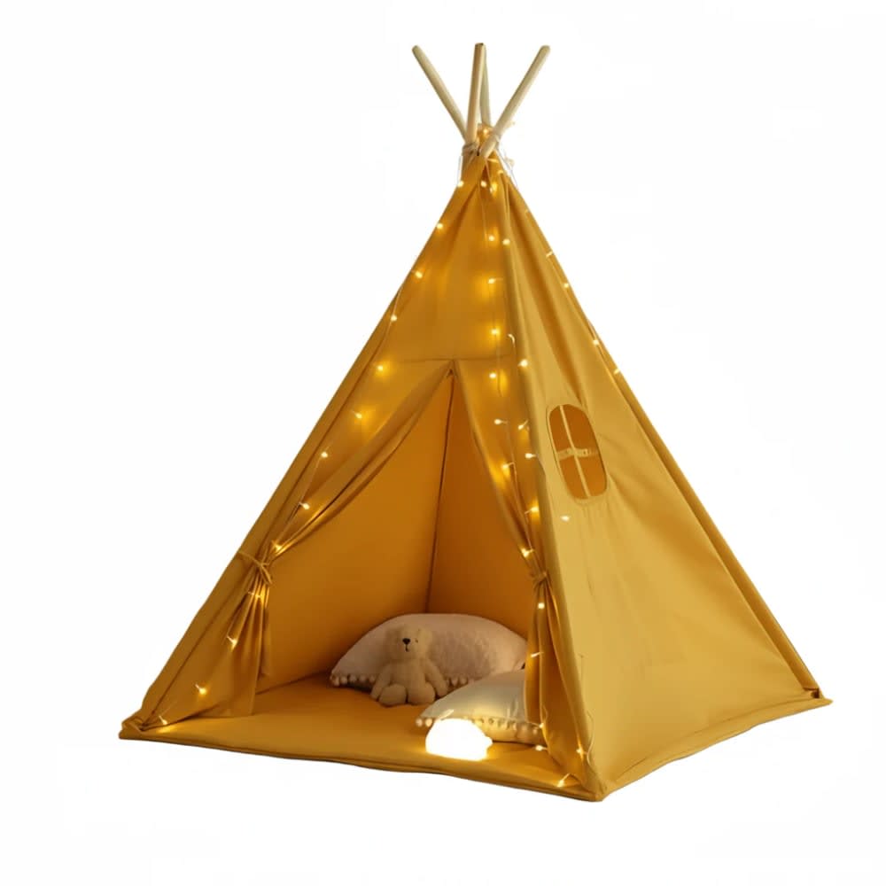Babykare Kinder-Tipi mit Matte und Girlanden, Baumwolle-Polyester, Beige GELB BAUMWOLLE Kinder