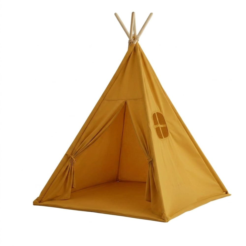 Tipi pour enfant avec tapis et guirlandes coton polyester jaune