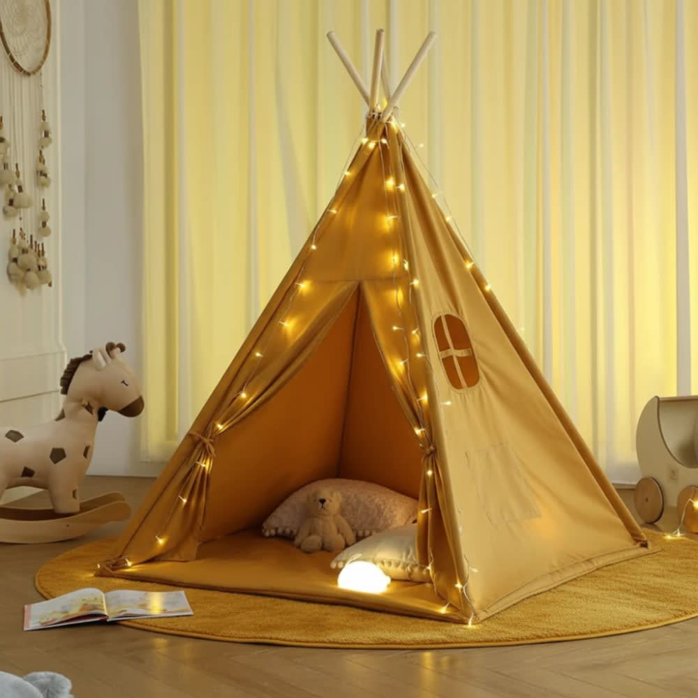 Kinder-Tipi mit Matte und Girlanden, Baumwolle-Polyester, Beige -