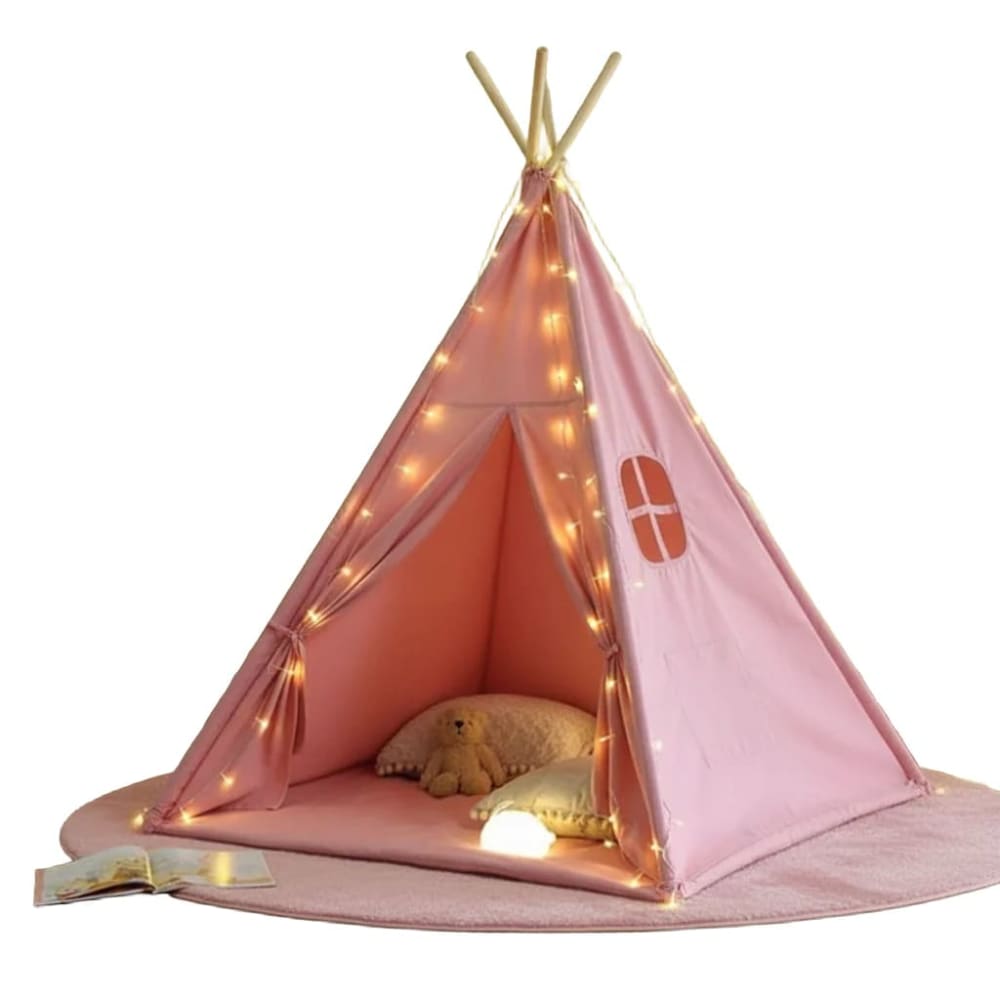 Babykare Kinder-Tipi mit Matte und Girlanden, Baumwolle-Polyester, Beige ROSA BAUMWOLLE Kinder