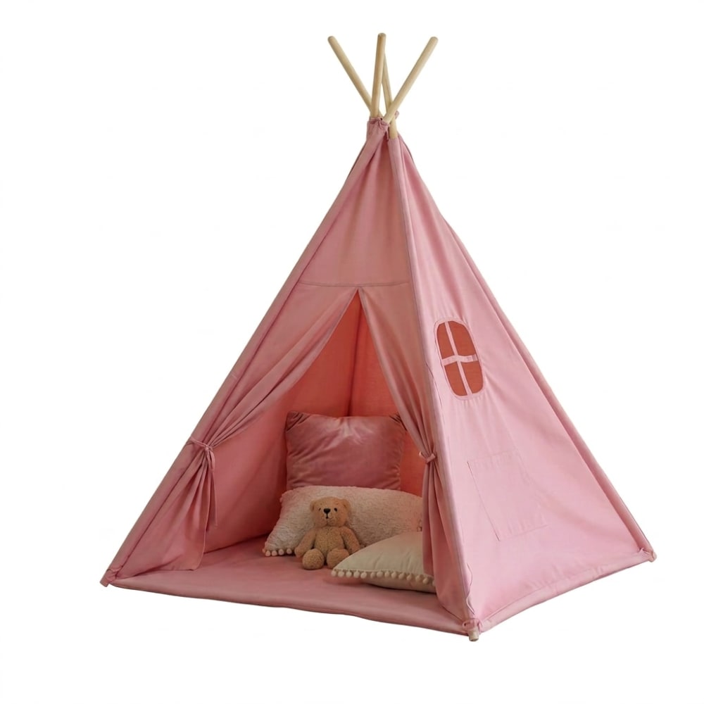 Tipi pour enfant avec tapis et guirlandes coton polyester rose