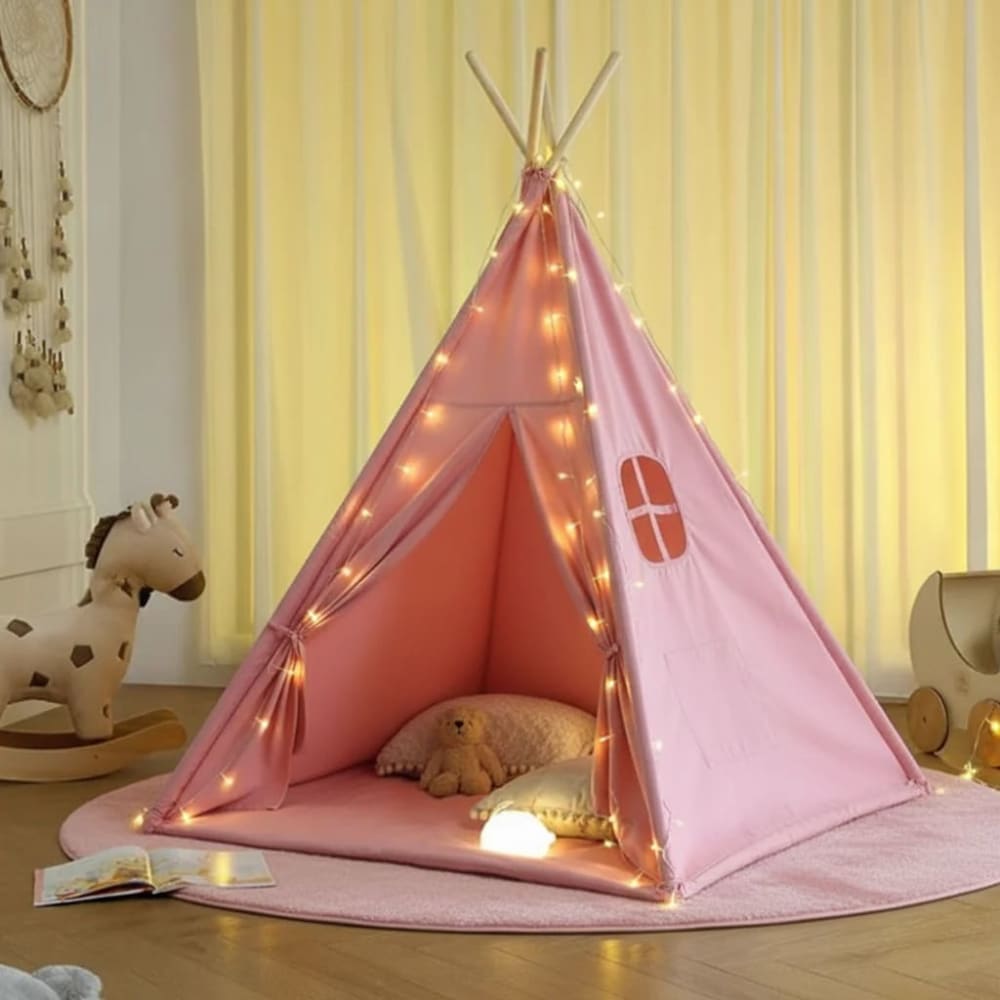 Kinder-Tipi mit Matte und Girlanden, Baumwolle-Polyester, Beige -