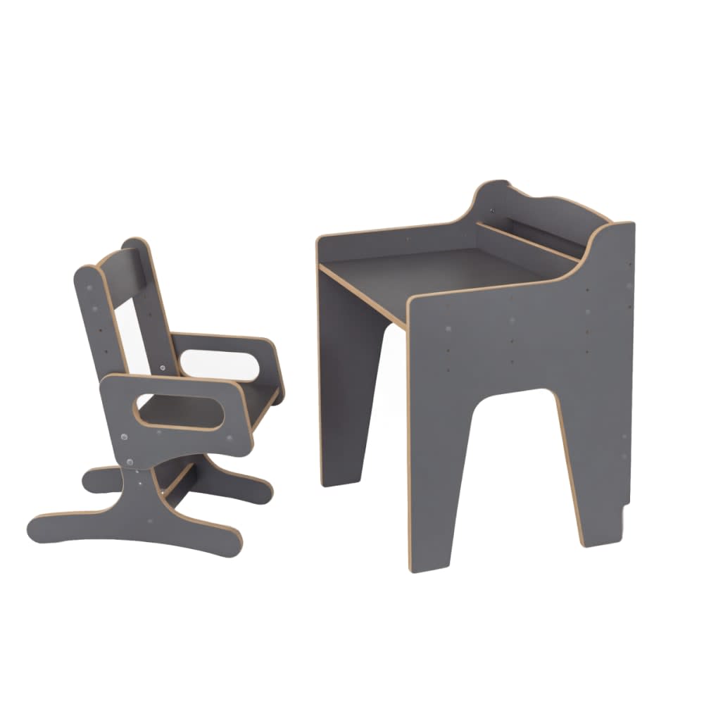 Tupti.wood Verstellbarer Schreibtisch mit Stuhl, Kinder, Holz GRAU HOLZ Kinder