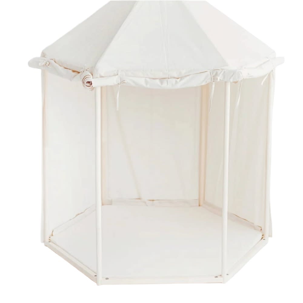 Tente d'intérieur pavillon avec tapis pour enfant en tissu beige
