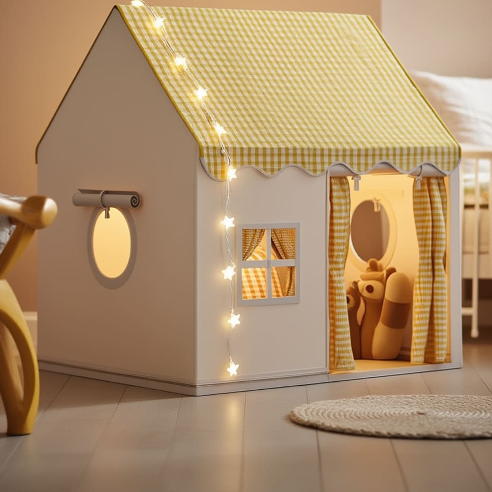 Haus-Spielzelt mit Girlande für Kinder aus Polyester - Maisons Du
