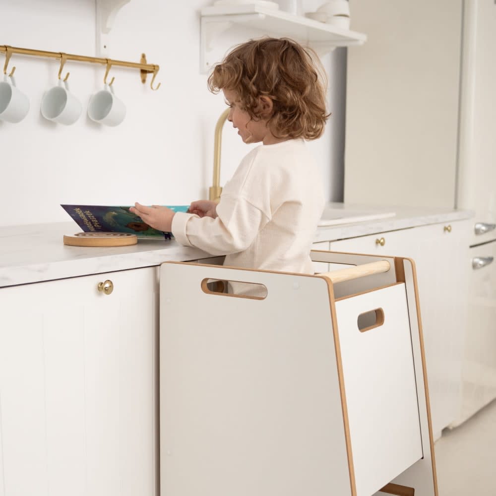 Tupti.wood Montessori-Lernturm für Kinder aus Holz Weiß Holz