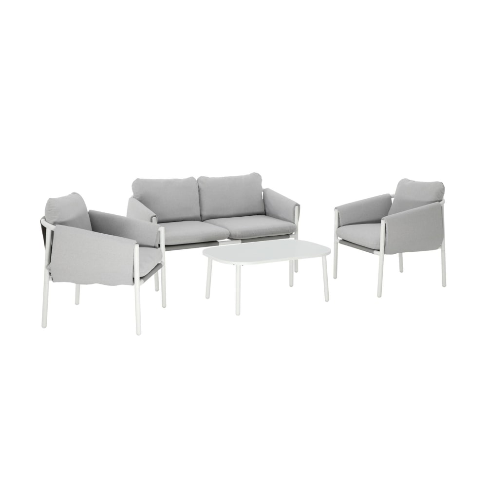 Salon de jardin acier 4 places tissu gris