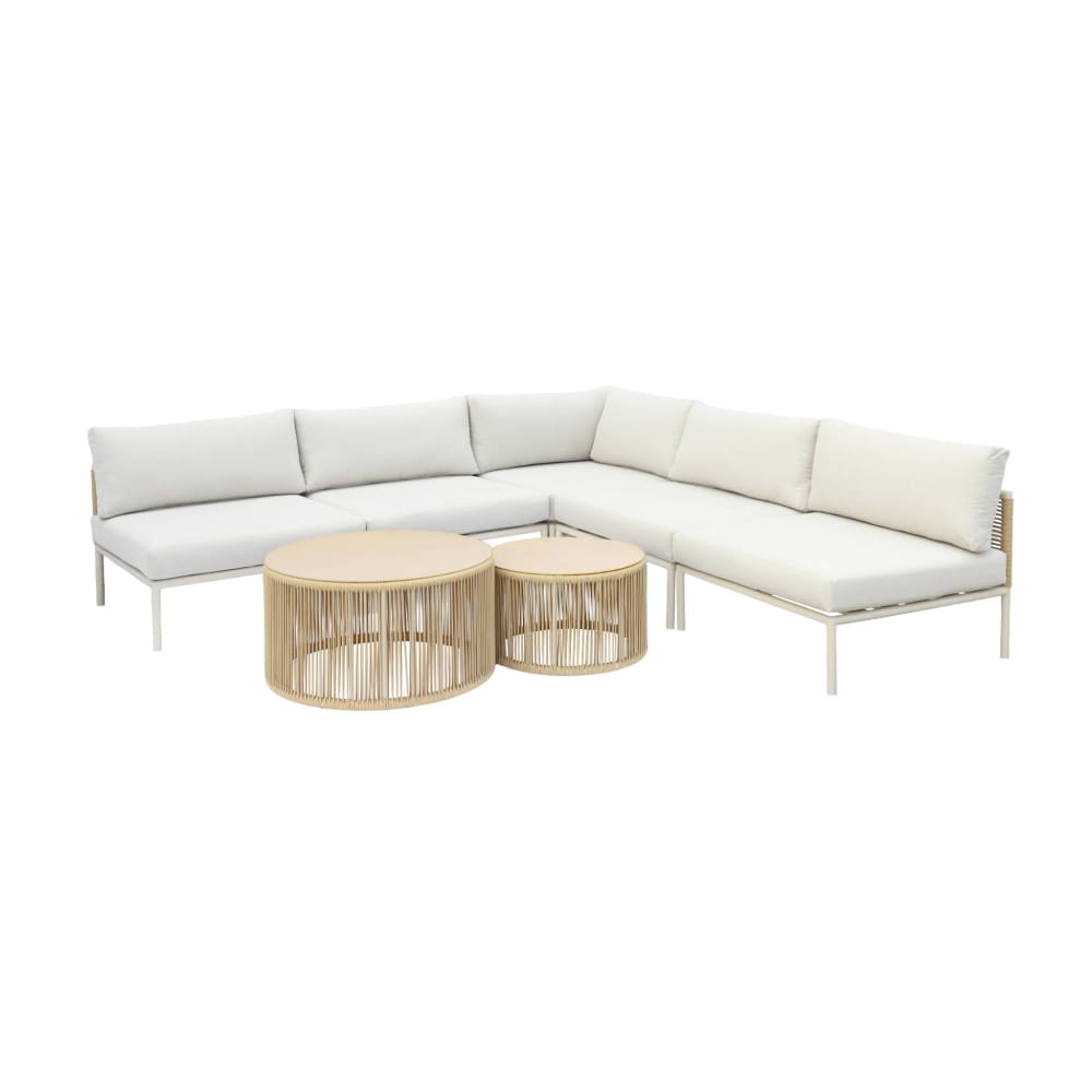 Salon de jardin modulable aluminium et cordes beige 5 places