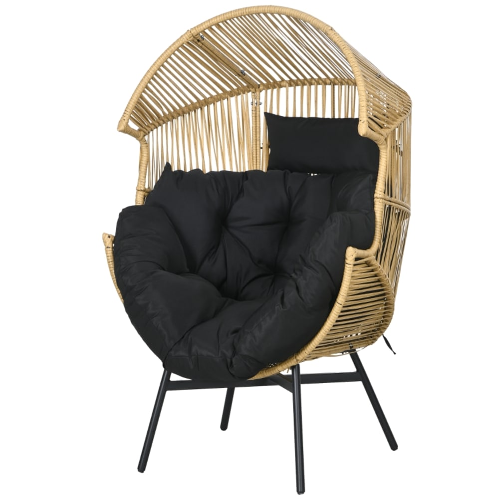 Chaise lounge de jardin en polyrotin avec coussin beige 89x75x143 cm