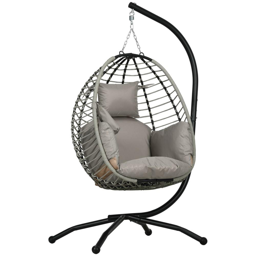 Balançoire en acier et polyrotin avec porte-gobelet & coussin gris