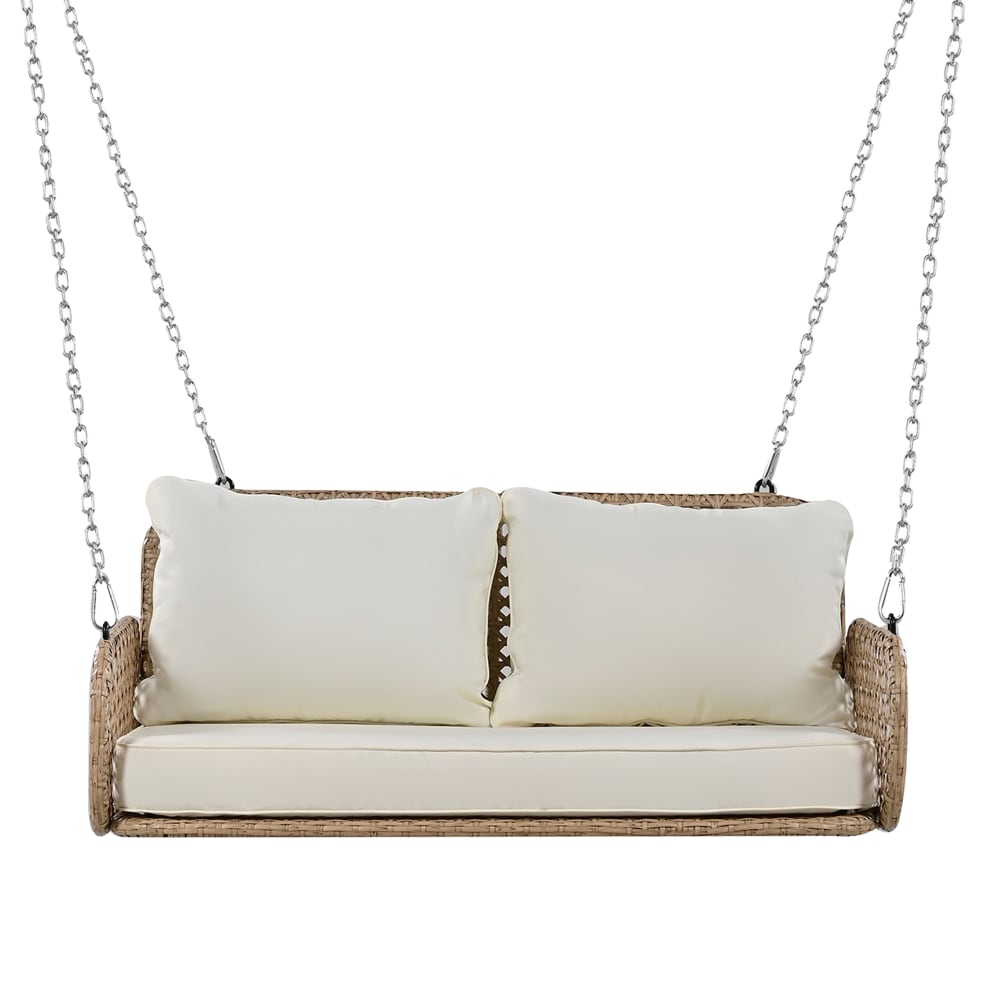 Balançoire en polyrotin avec coussin beige 112x54x48 cm
