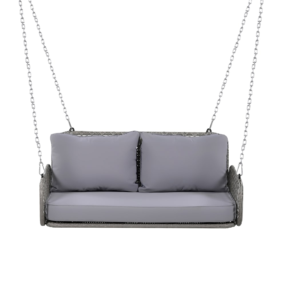 Balançoire en polyrotin avec coussin double place gris