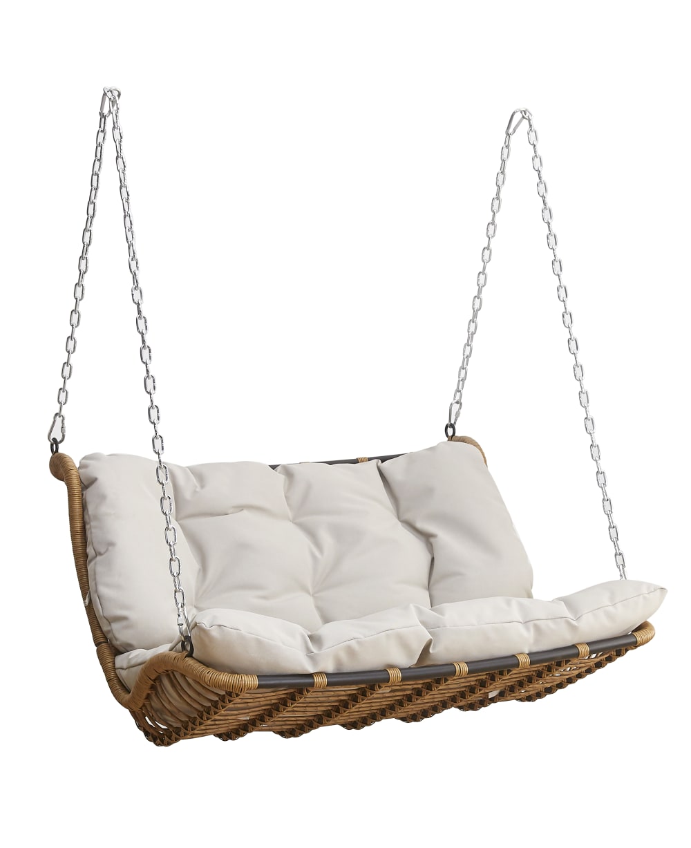 Balançoire en polyrotin avec coussins beige 106x72x75 cm