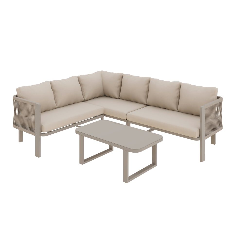 Salon de jardin 5-6 places en acier et polyrotin beige