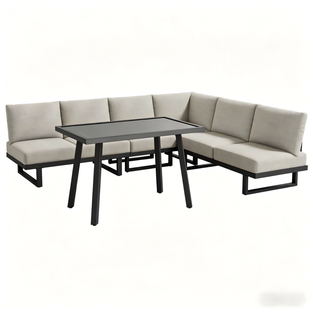 Salon de jardin en acier et polyrotin avec modulable canapé gris