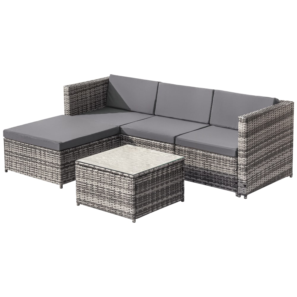 Salon de jardin en résine tressée avec canapé lounge gris