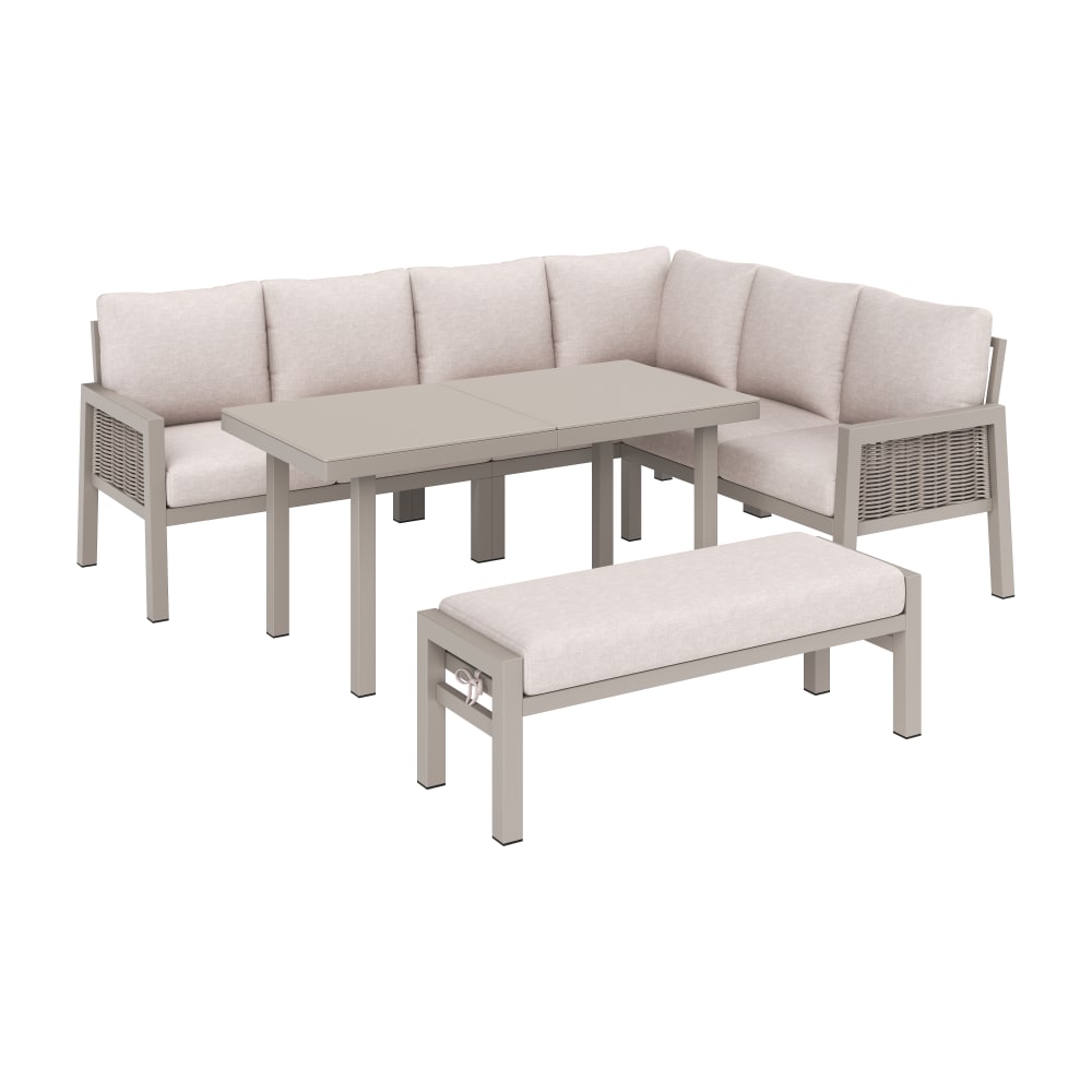 Salon de jardin 9 places en acier et polyrotin beige