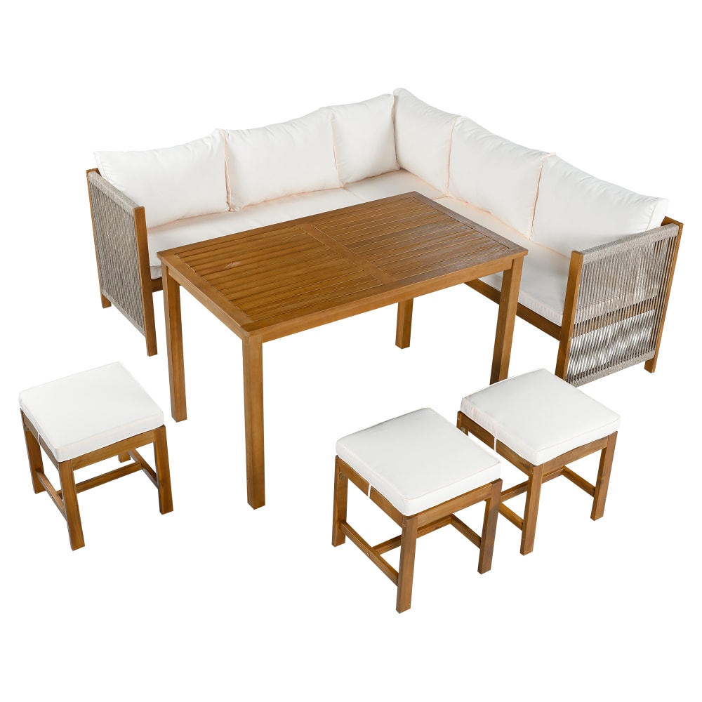 Salon de jardin 7-8 places en acacia et polyrotin beige