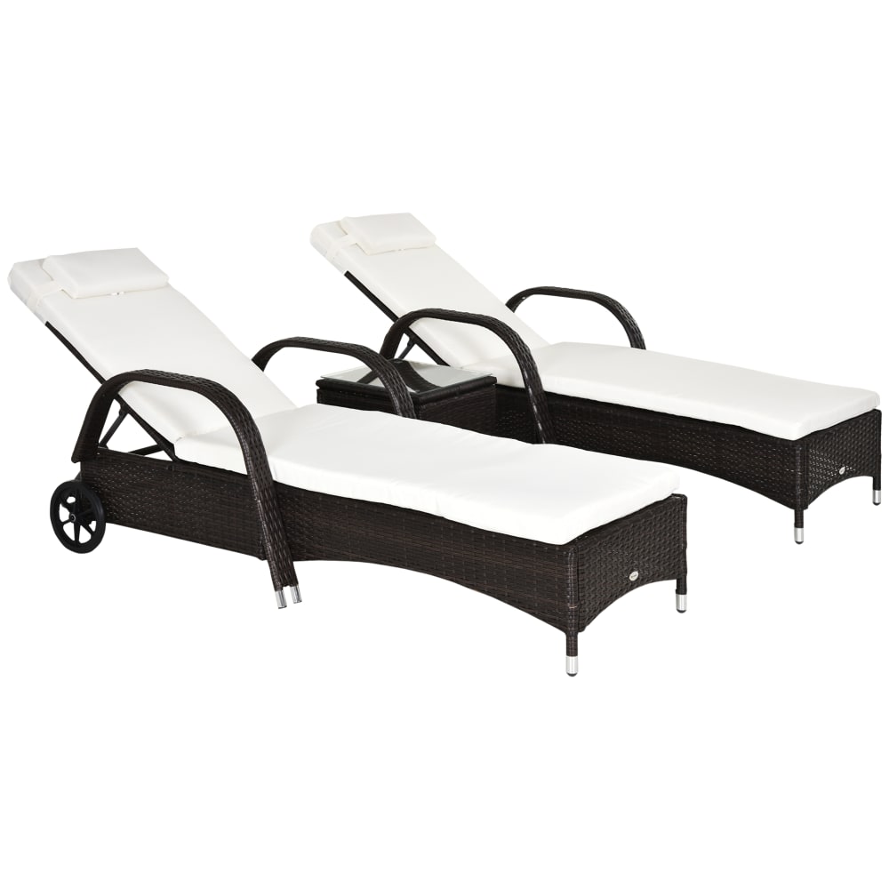 Salon de jardin 3 pièces en polyrotin avec 2 bains de soleil marron