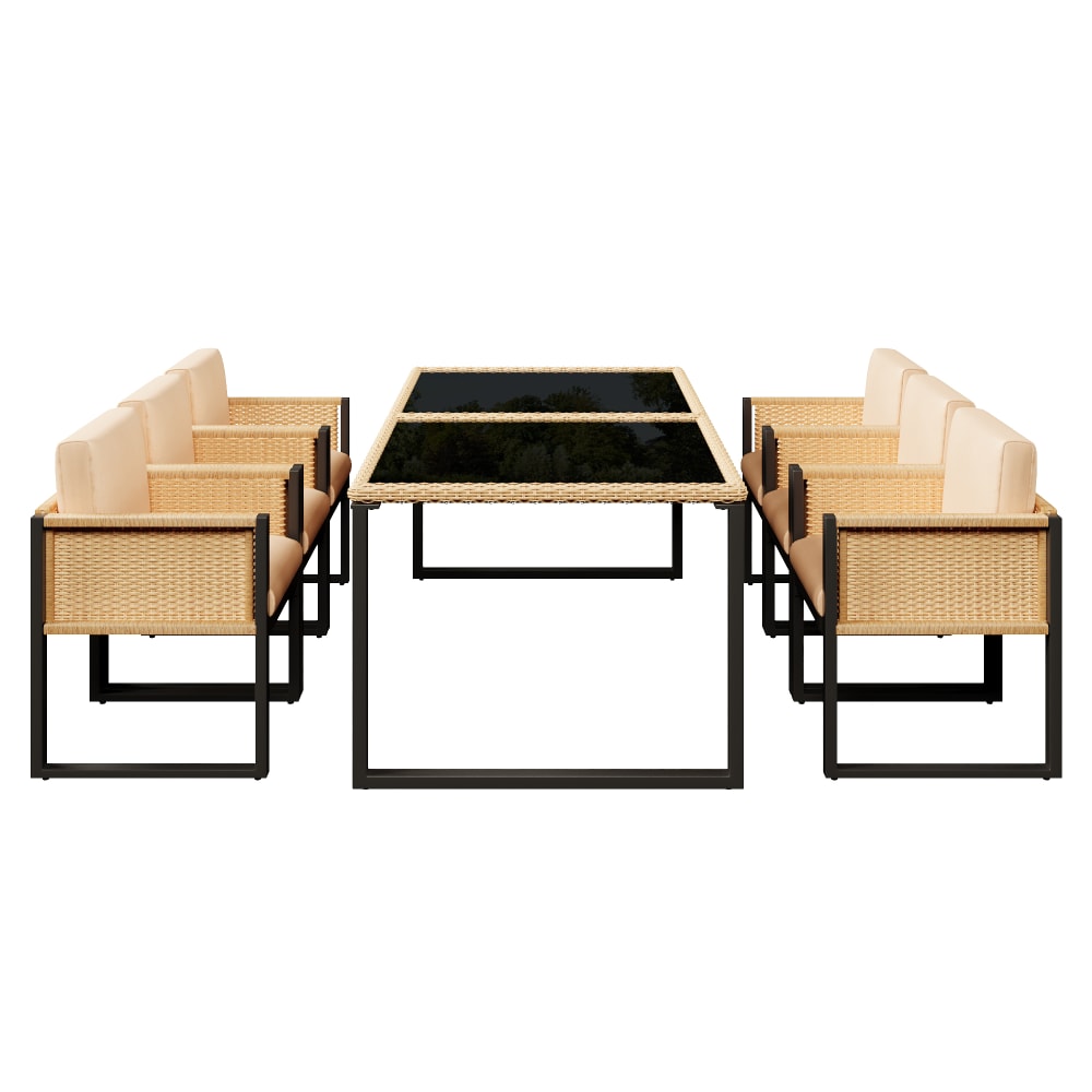 Salon de jardin en polyrotin table avec 6 chaises marron
