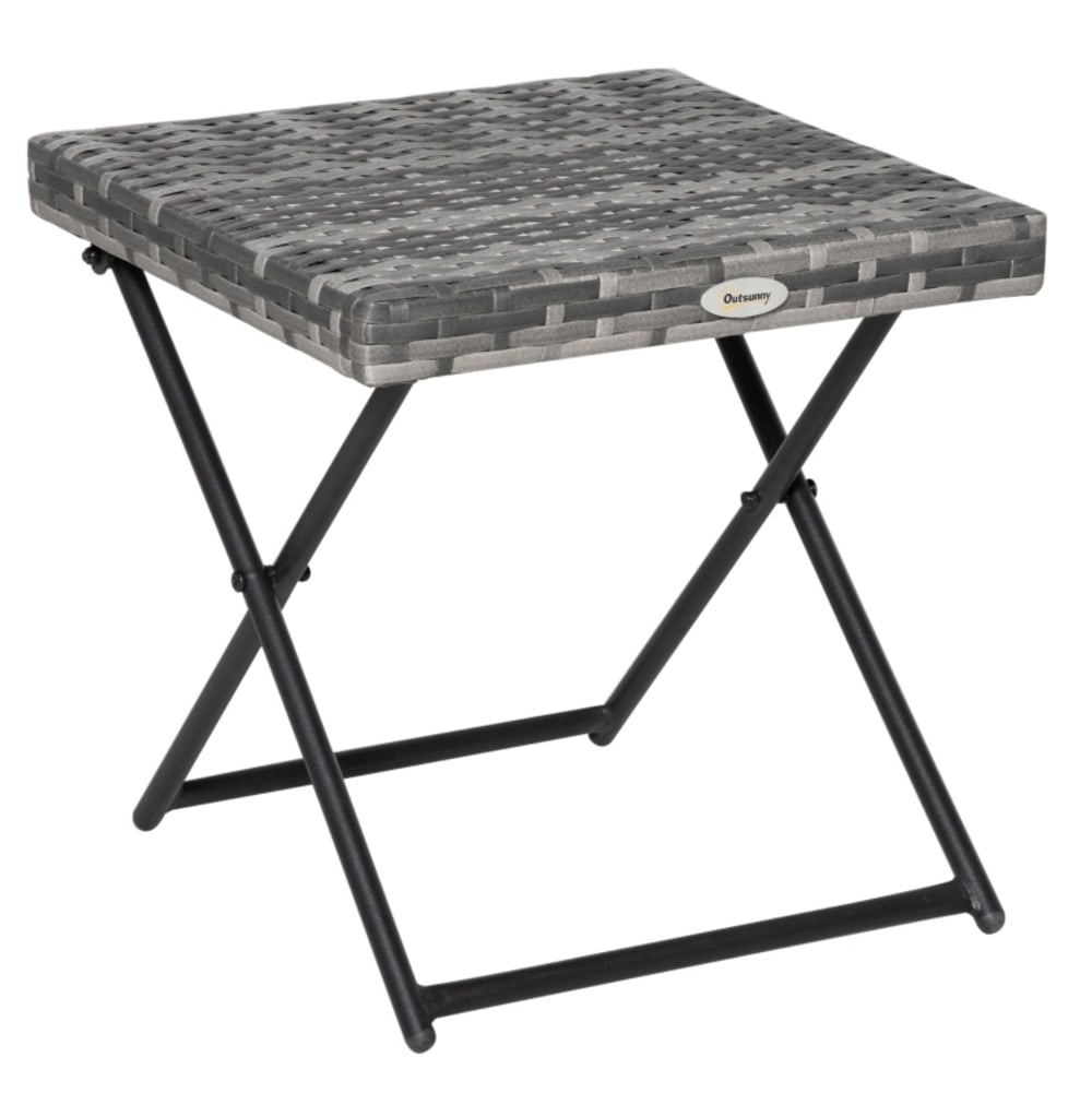 Table de jardin pliable en polyrotin gris avec structure métallique