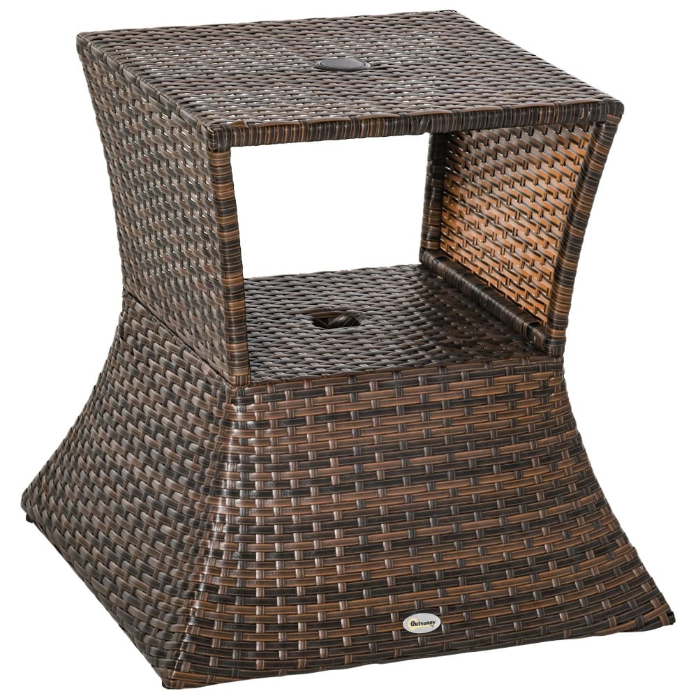 Table de jardin en polyrotin avec porte-parasol marron 54x54x55 cm