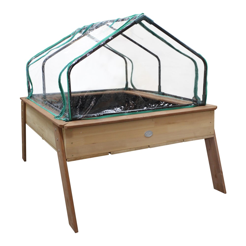 Jardinière surélevée avec toile de jardinage et serre, marron