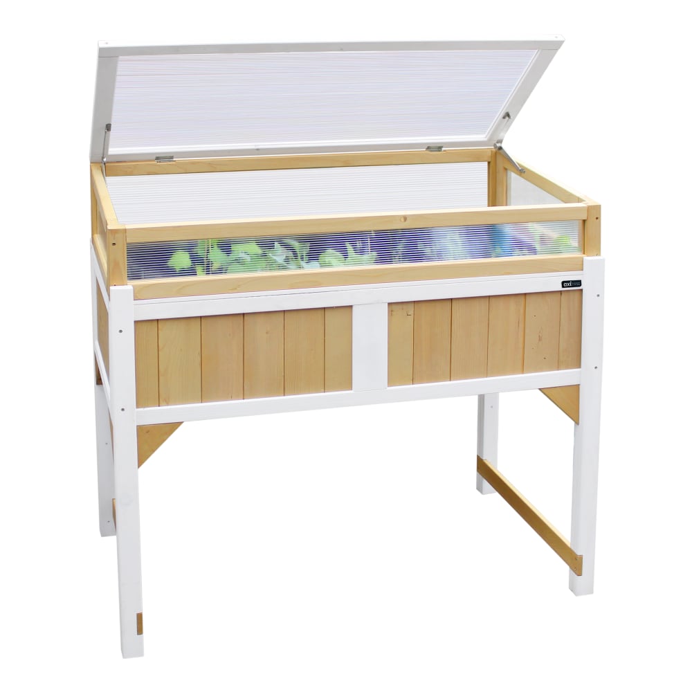 Jardinière surélevée avec serre et toile de jardinage, marron / blanc