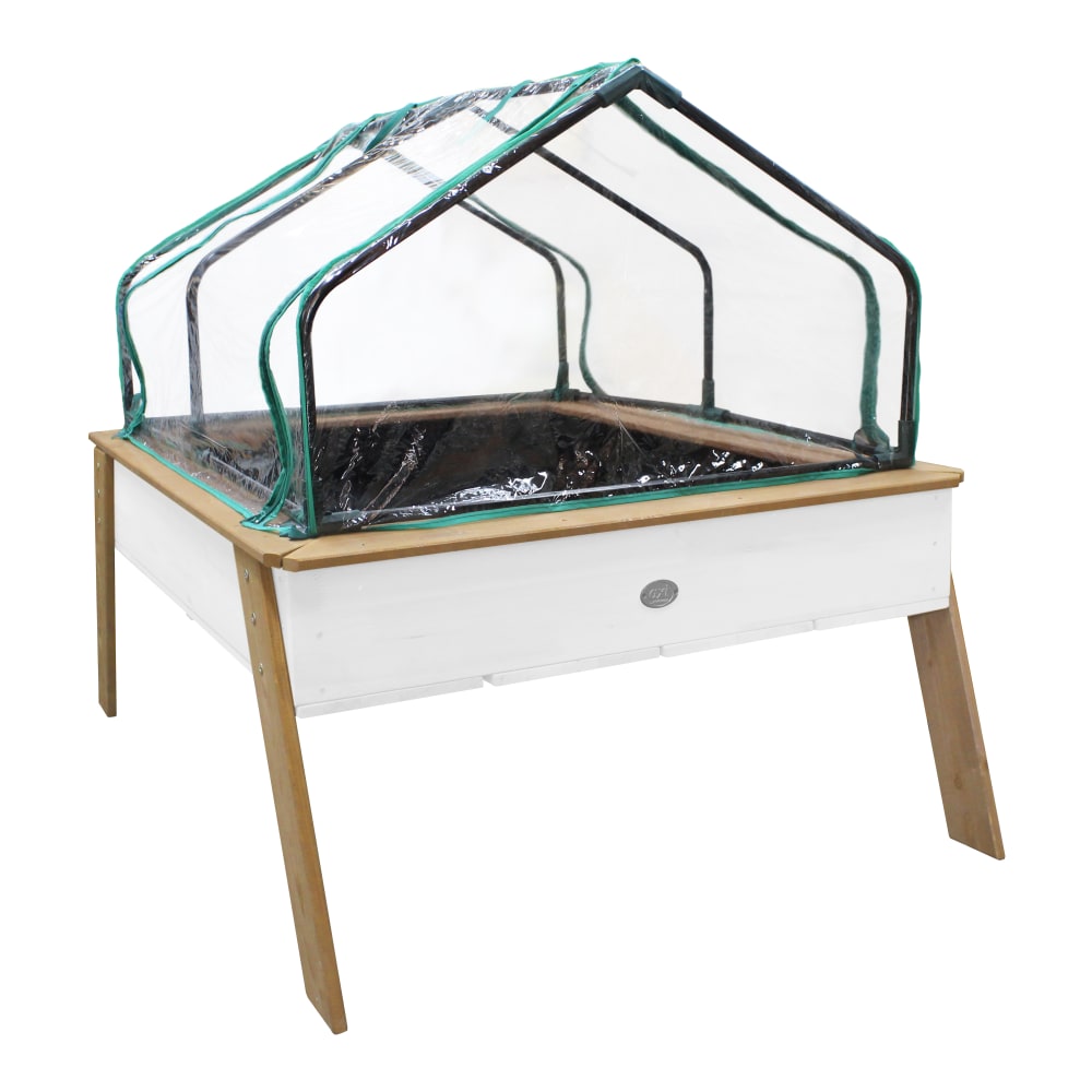 Jardinière surélevée avec toile de jardinage et serre, marron et blanc