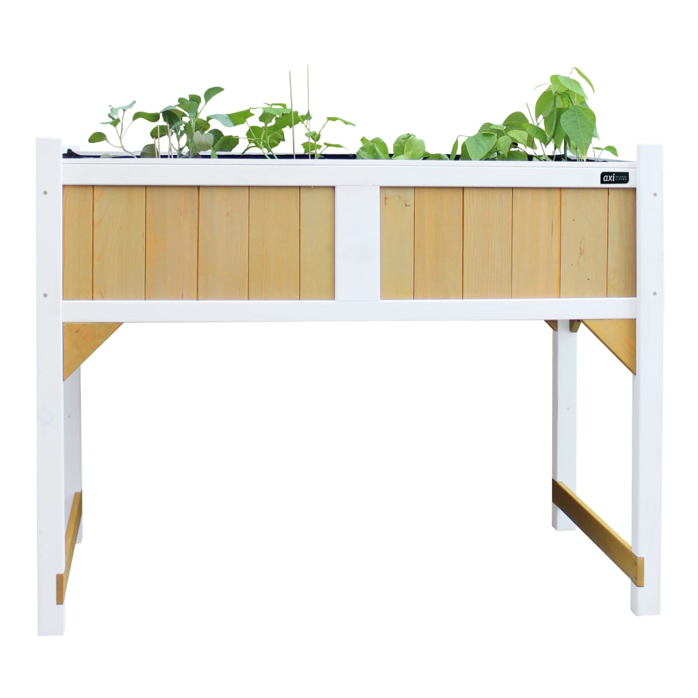 Jardinière surélevée avec toile de jardinage, en bois, marron / blanc