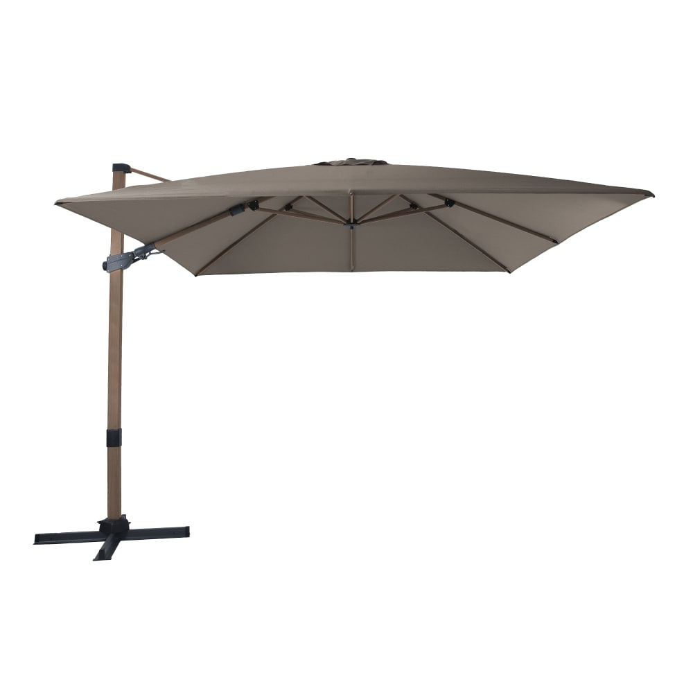 Parasol déporté rectangulaire, aluminium aspect chêne/taupe, 300x300cm