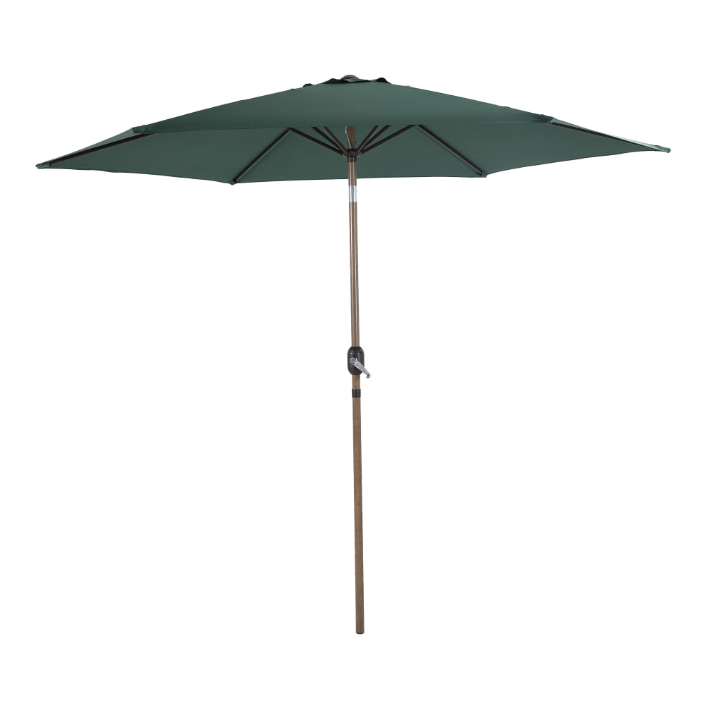 Parasol rond à mât central, aspect chêne/vert, acier, Ø 300 cm