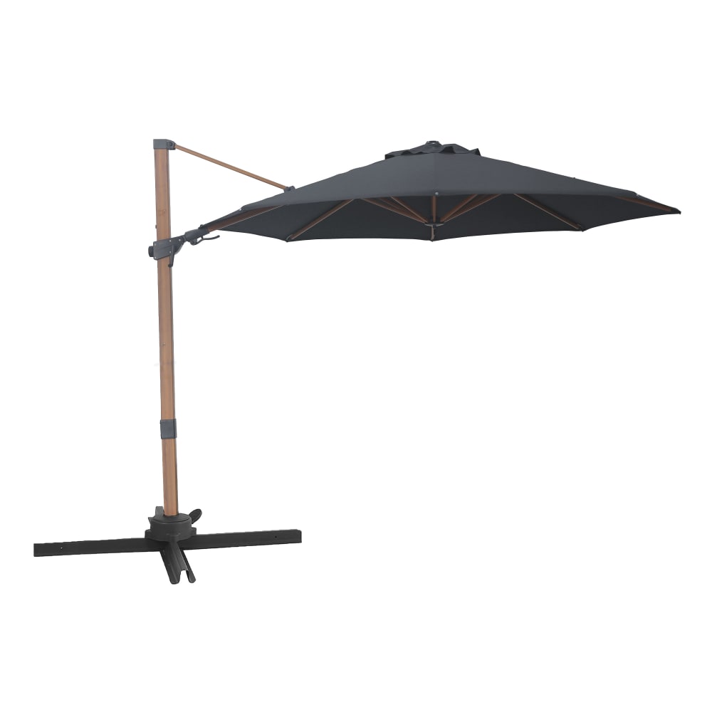 Parasol déporté rond, aspect bois/gris, aluminium, Ø 300 cm