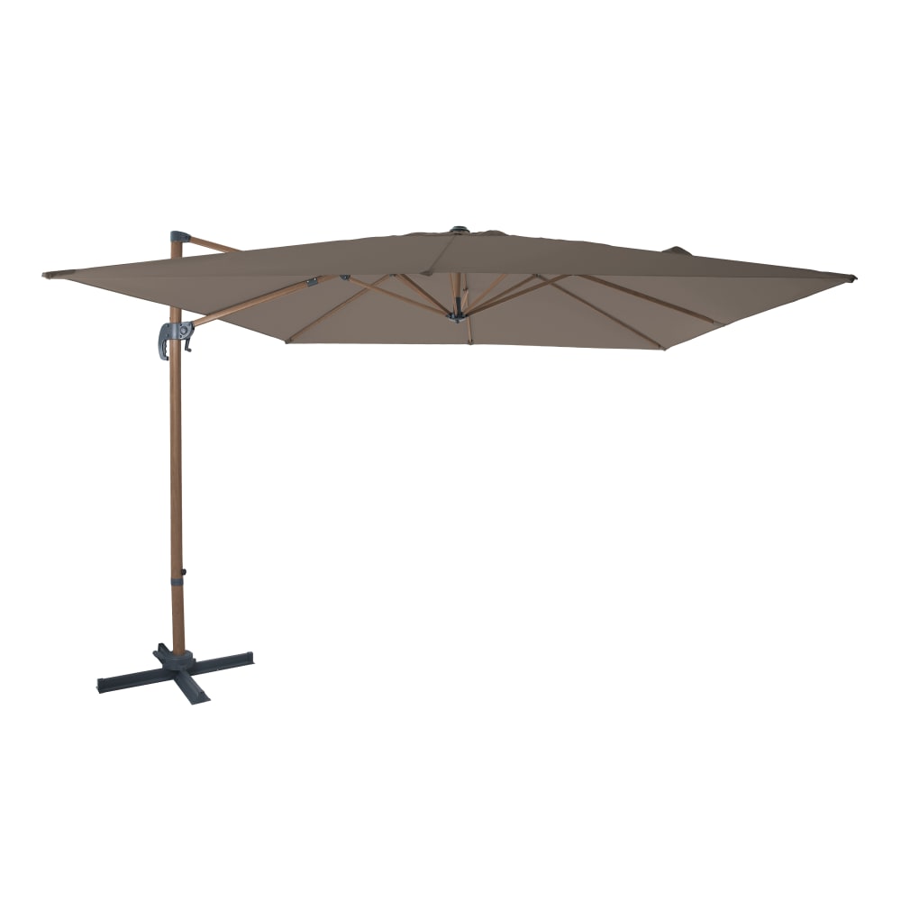Parasol déporté carré, aluminium aspect chêne/taupe, 300x300cm