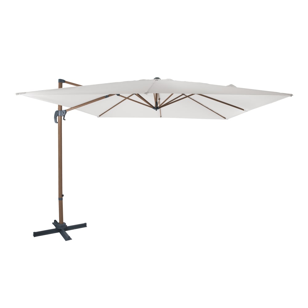 Parasol déporté carré, aluminium aspect chêne/beige, 300x300cm