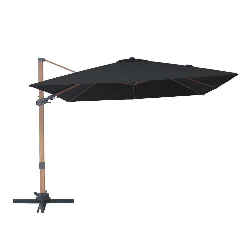 Parasol déporté, aspect bois/gris, aluminium, 300 x 300 cm